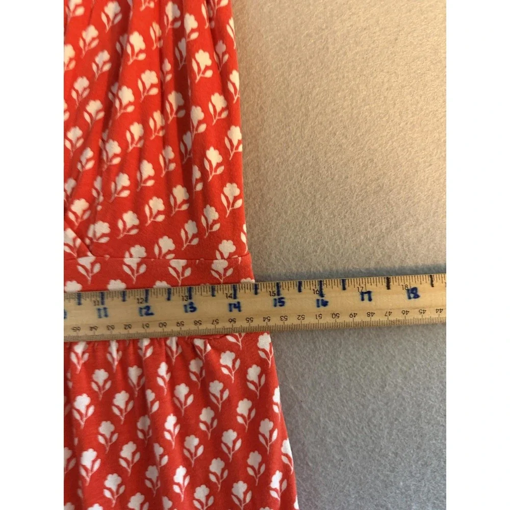 Boden Dress Womens 8 Red Floral V Neck Sleeveless Jersey Maxi Sundress Boho